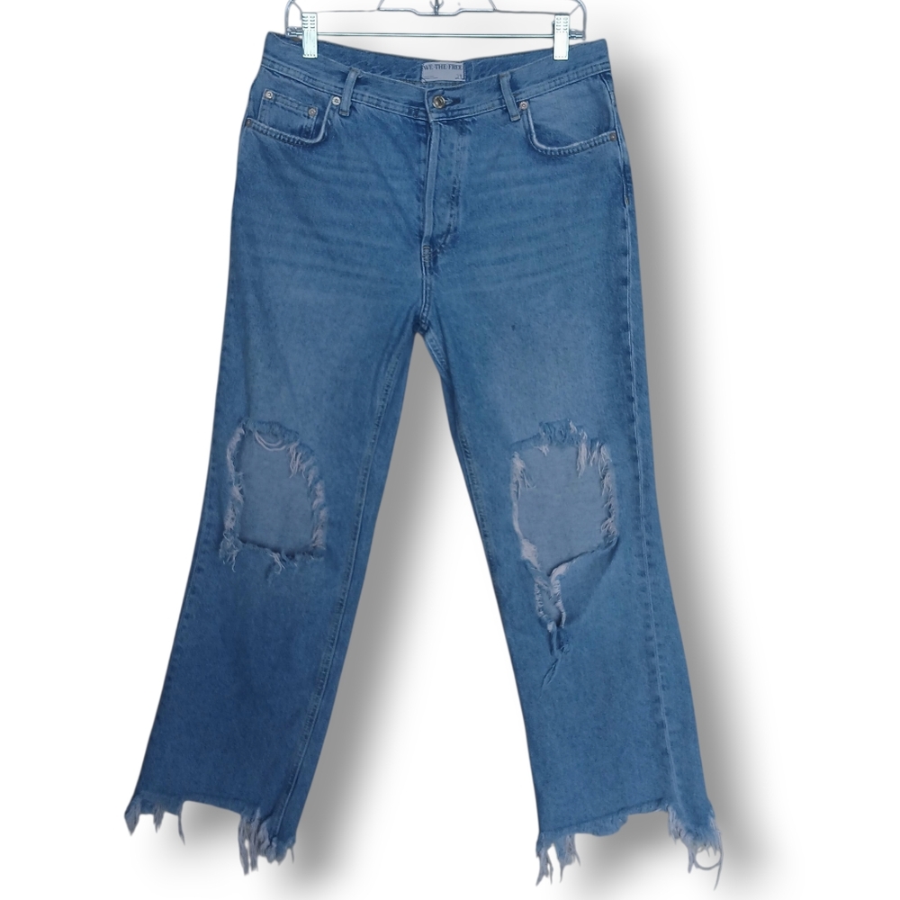 Free People We The Free The Maggie Mid Rise Straight leg Jeans Distressed Sz 29